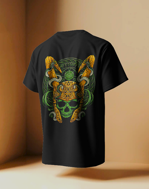 "Mythic Skull Warrior Graphic - Viking Green Edition"Oversized Classic T-Shirt